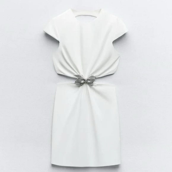 NWT ZARA RHINESTONE BOW CUT OUT HOLIDAY NYE OPEN BACK MINI DRESS - Picture 5 of 13